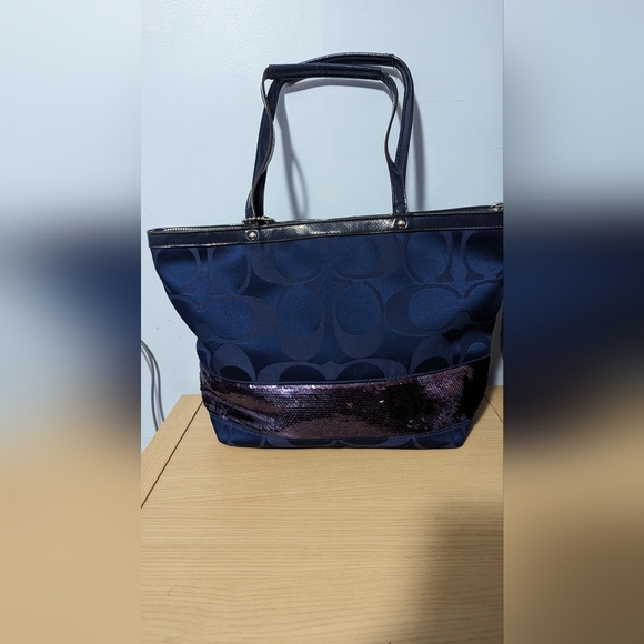 Coach Handbags - Coach F17574 Signature Tote Handbag Satin Purple Sequins Medium Blue